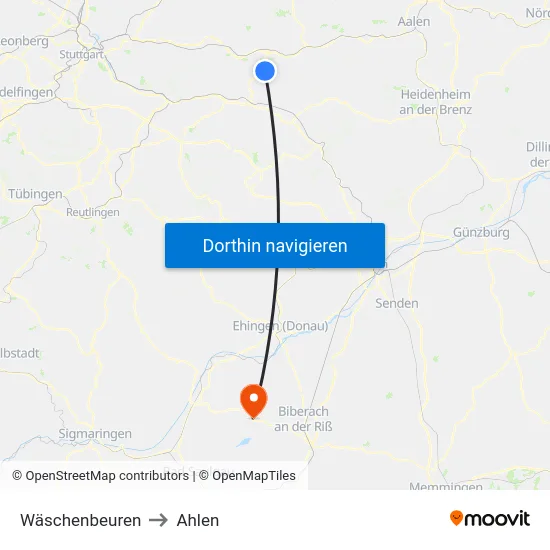 Wäschenbeuren to Ahlen map