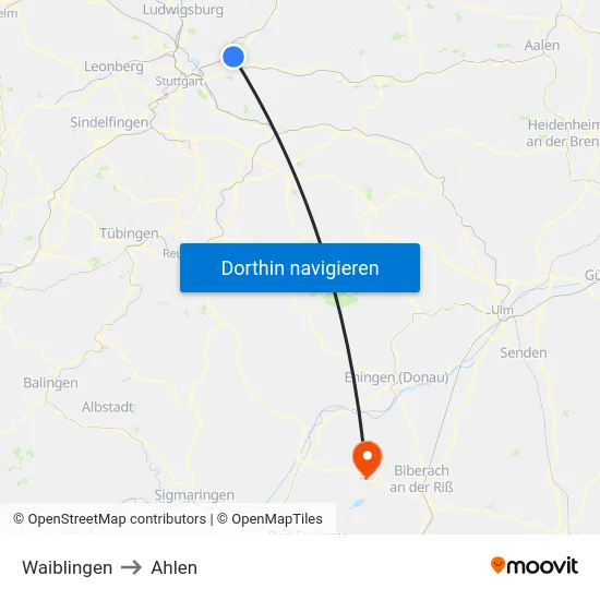 Waiblingen to Ahlen map