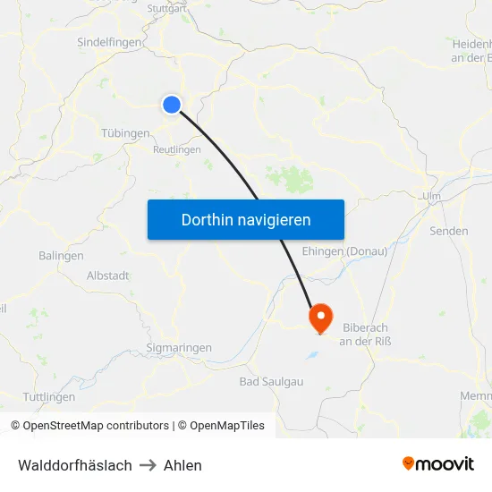 Walddorfhäslach to Ahlen map