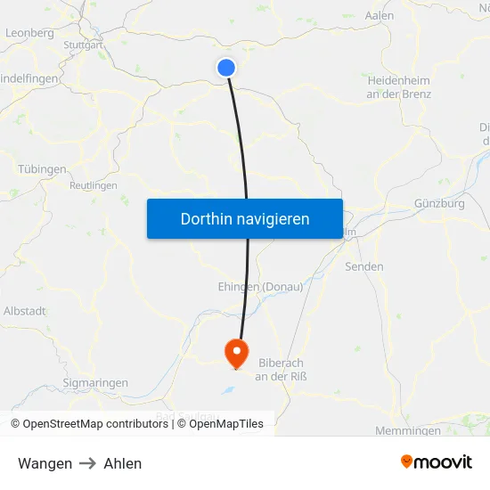 Wangen to Ahlen map