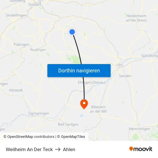 Weilheim An Der Teck to Ahlen map