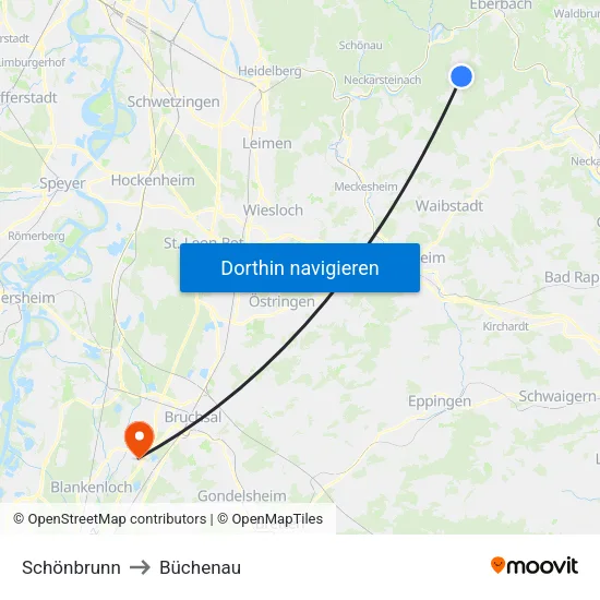 Schönbrunn to Büchenau map