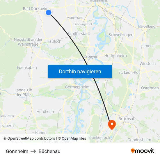 Gönnheim to Büchenau map