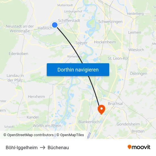 Böhl-Iggelheim to Büchenau map