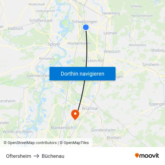 Oftersheim to Büchenau map