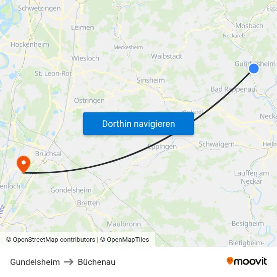 Gundelsheim to Büchenau map