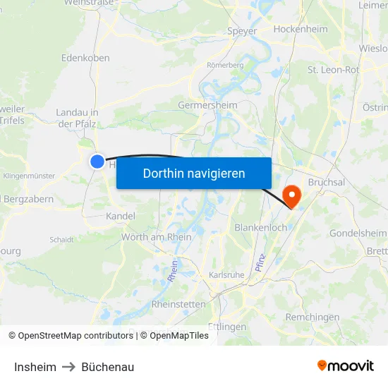 Insheim to Büchenau map