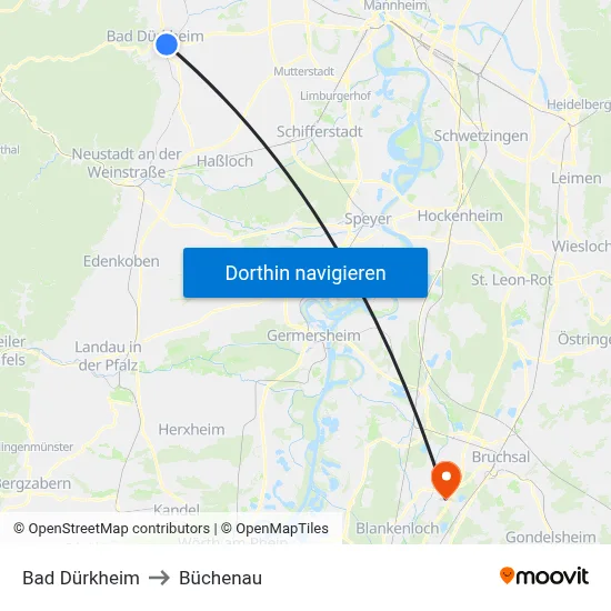 Bad Dürkheim to Büchenau map