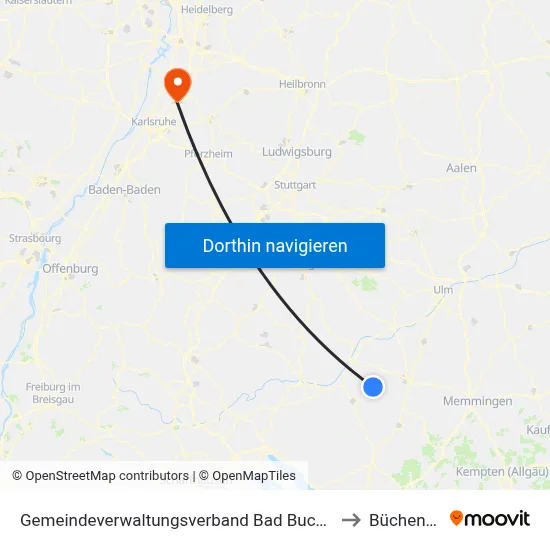 Gemeindeverwaltungsverband Bad Buchau to Büchenau map