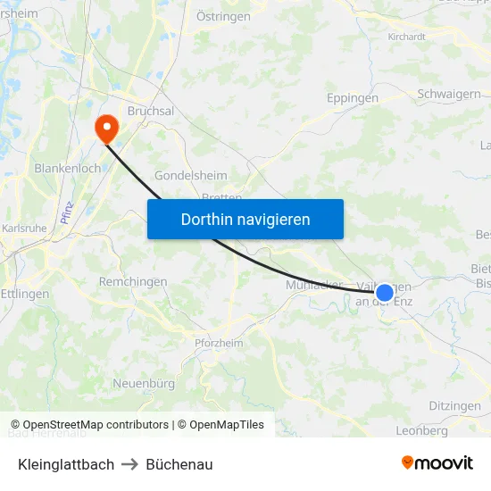 Kleinglattbach to Büchenau map