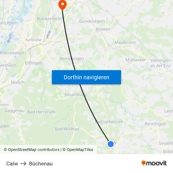 Calw to Büchenau map