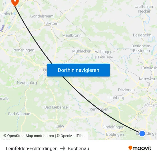 Leinfelden-Echterdingen to Büchenau map
