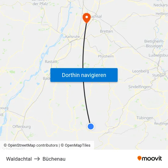 Waldachtal to Büchenau map