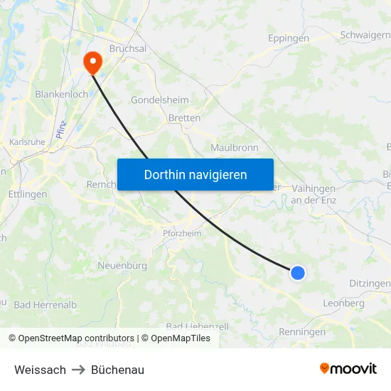 Weissach to Büchenau map
