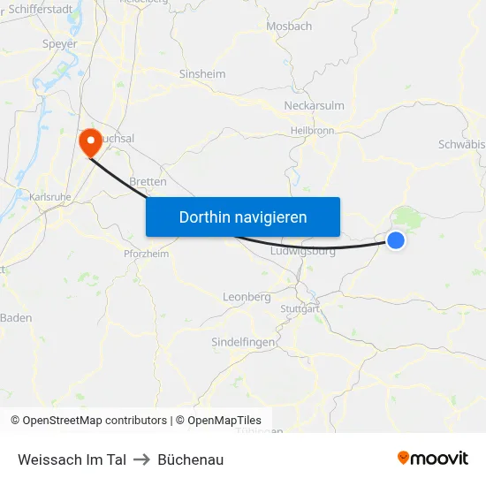 Weissach Im Tal to Büchenau map