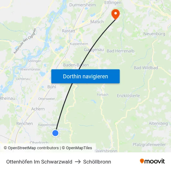 Ottenhöfen Im Schwarzwald to Schöllbronn map