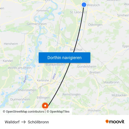 Walldorf to Schöllbronn map