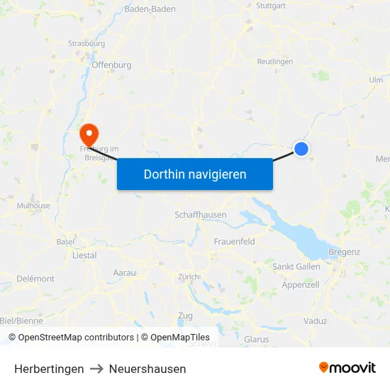 Herbertingen to Neuershausen map