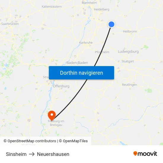 Sinsheim to Neuershausen map