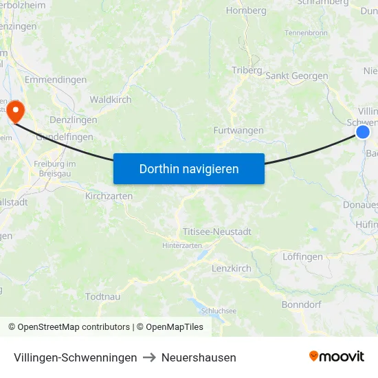 Villingen-Schwenningen to Neuershausen map