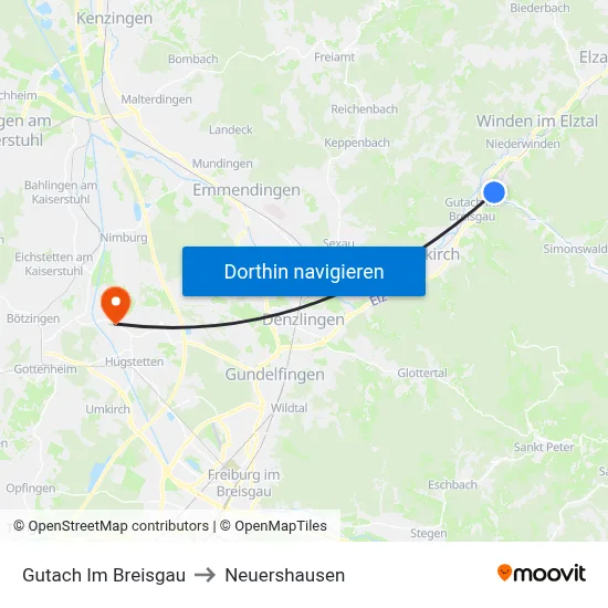 Gutach Im Breisgau to Neuershausen map