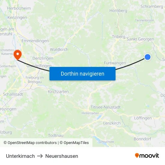 Unterkirnach to Neuershausen map