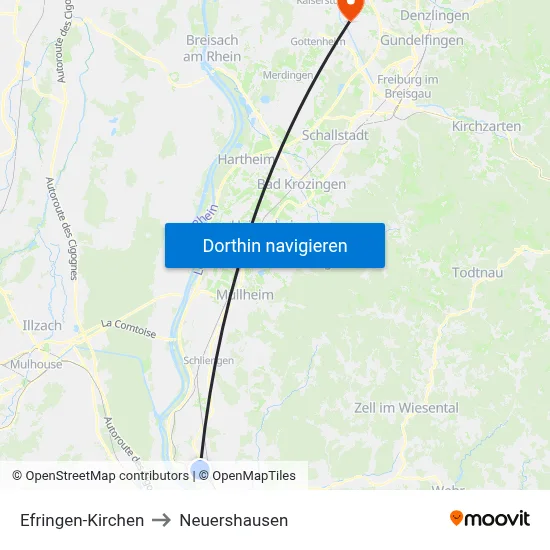 Efringen-Kirchen to Neuershausen map