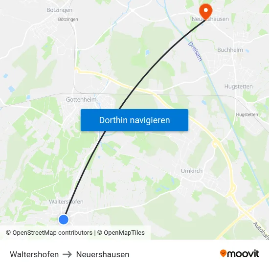 Waltershofen to Neuershausen map