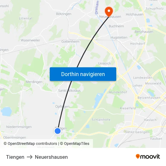 Tiengen to Neuershausen map