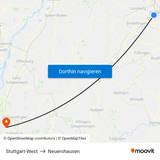 Stuttgart-West to Neuershausen map