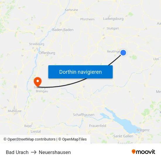 Bad Urach to Neuershausen map