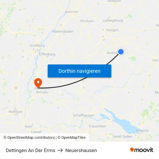 Dettingen An Der Erms to Neuershausen map