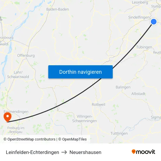 Leinfelden-Echterdingen to Neuershausen map