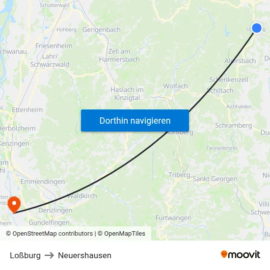 Loßburg to Neuershausen map