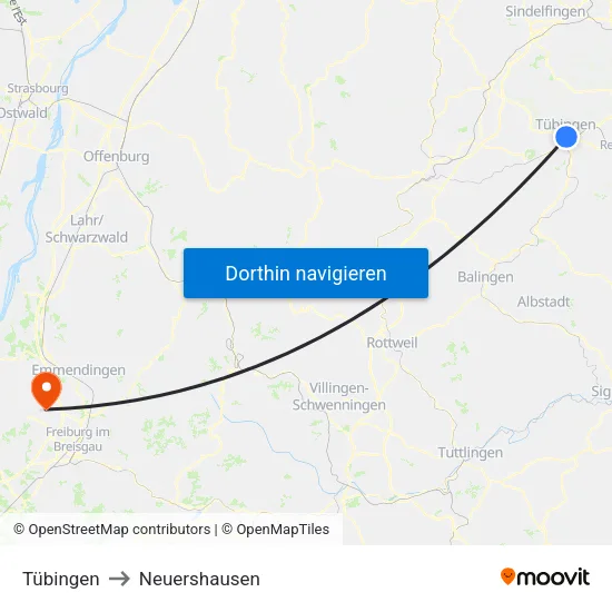 Tübingen to Neuershausen map