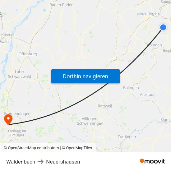 Waldenbuch to Neuershausen map