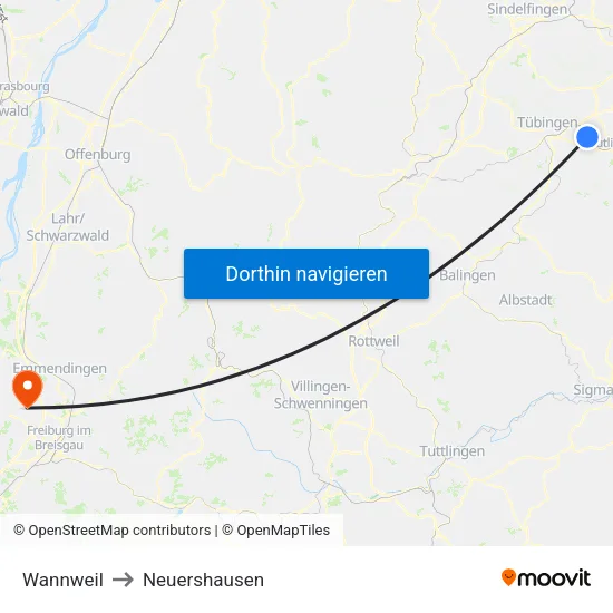 Wannweil to Neuershausen map