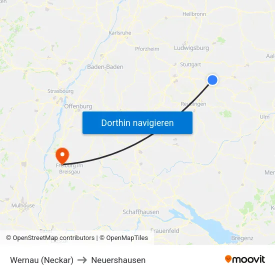 Wernau (Neckar) to Neuershausen map