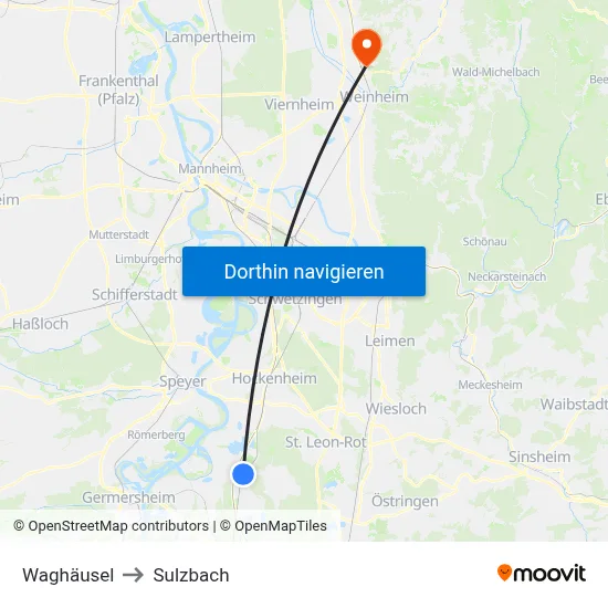 Waghäusel to Sulzbach map