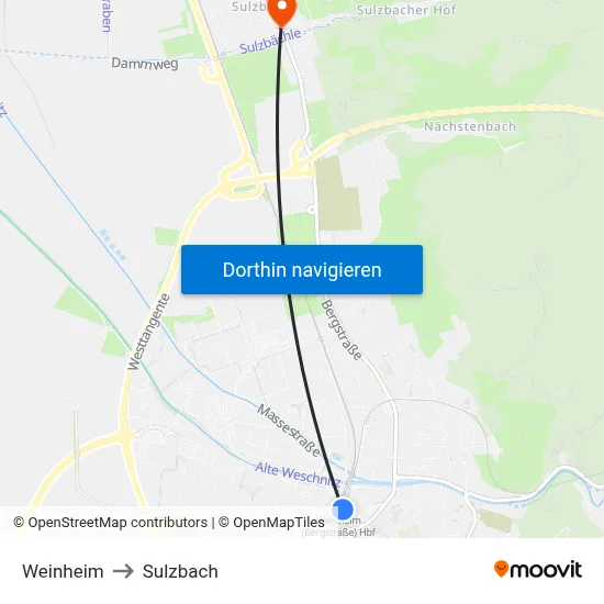 Weinheim to Sulzbach map