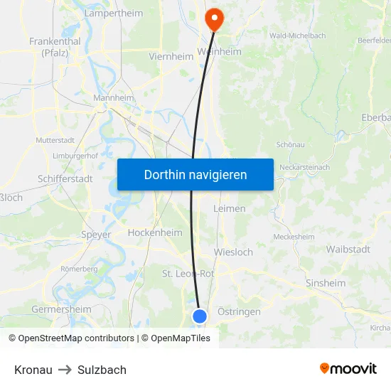 Kronau to Sulzbach map