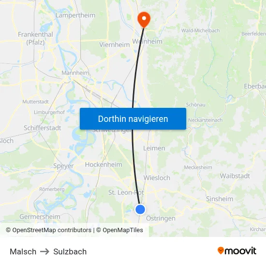 Malsch to Sulzbach map