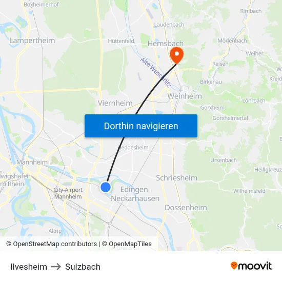 Ilvesheim to Sulzbach map