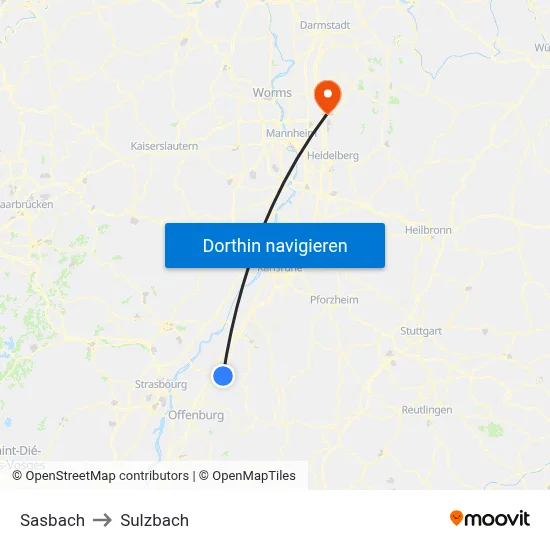 Sasbach to Sulzbach map