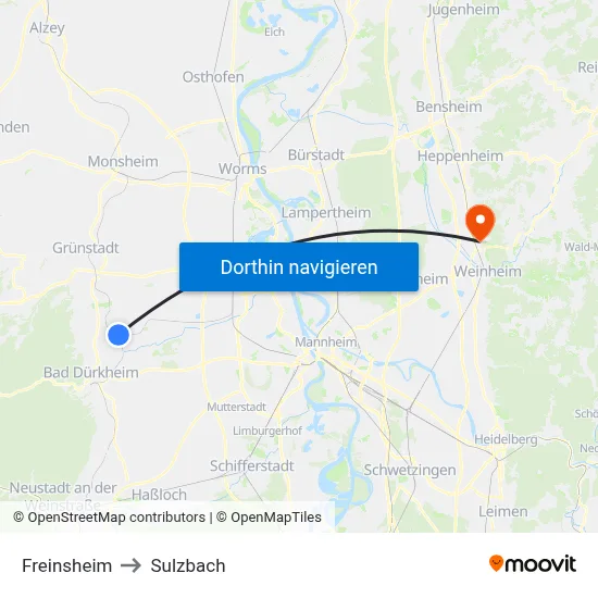 Freinsheim to Sulzbach map