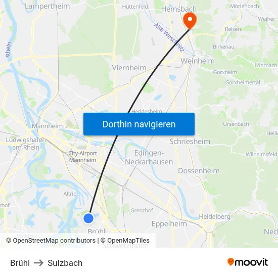 Brühl to Sulzbach map