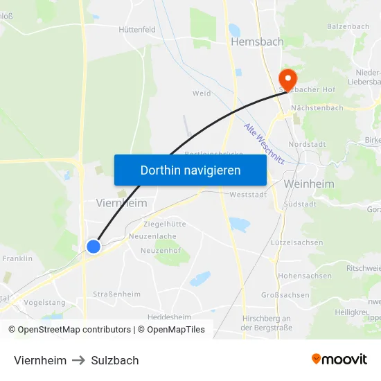 Viernheim to Sulzbach map
