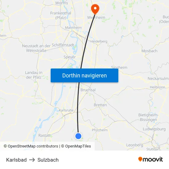Karlsbad to Sulzbach map