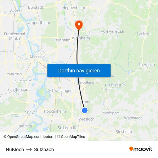 Nußloch to Sulzbach map
