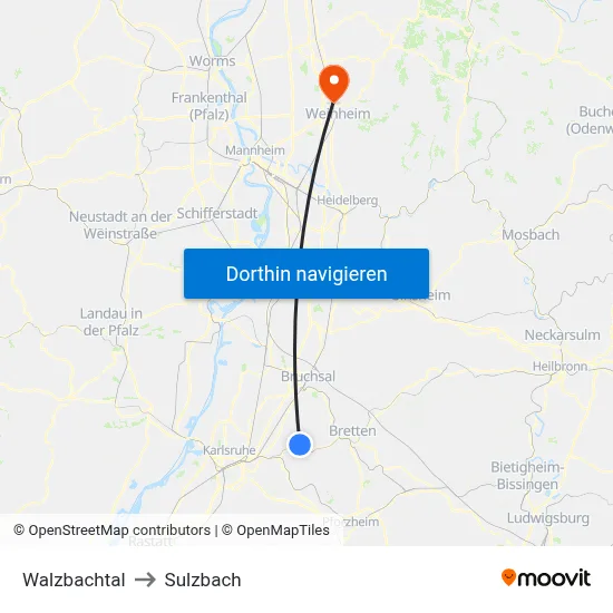 Walzbachtal to Sulzbach map